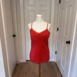 NoBo Cotton Stretch Camisole Tank Top Padded Shelf‎ Bra Lace Trim Red Sz XL Sexy